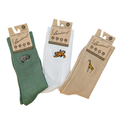 Rhino, tiger and giraffe socks