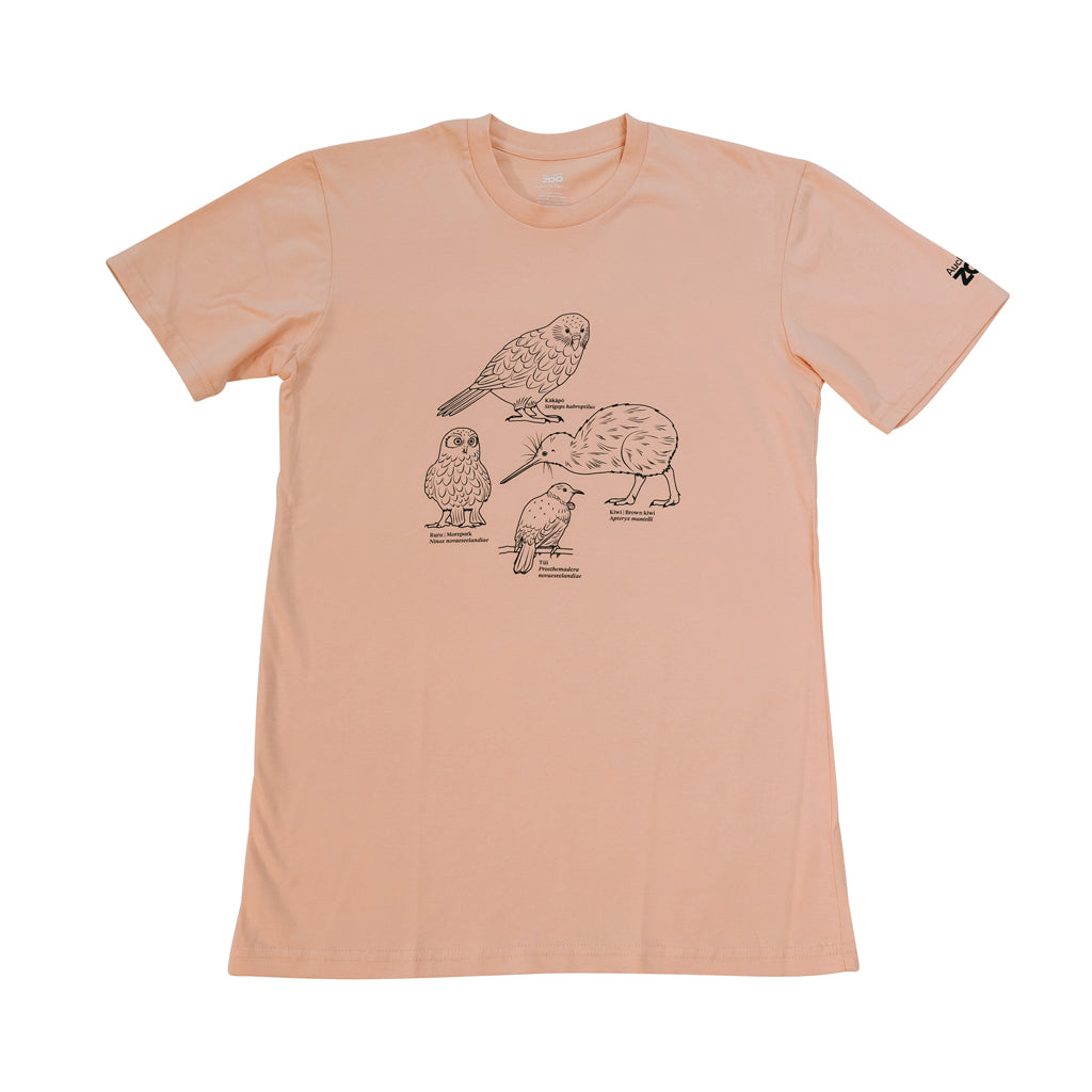Auckland Zoo Native Birds Pale Pink T-Shirt