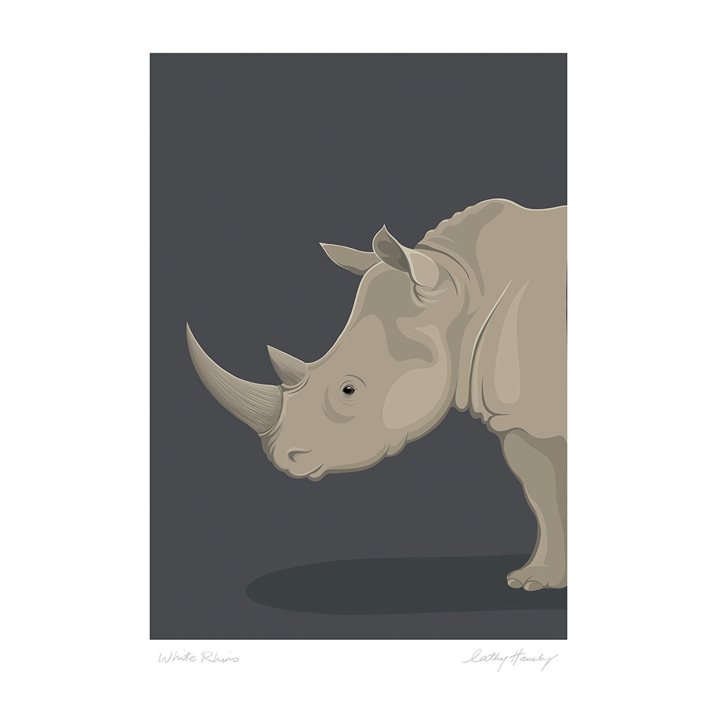 Illustration of a rhinoceros on a dark gray background