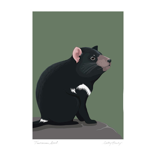 Illustration of a Tasmanian devil on a green background