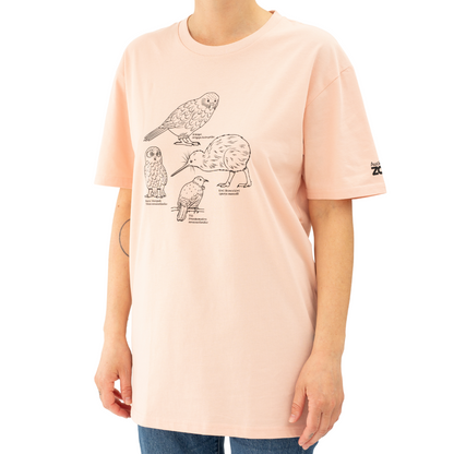 Auckland Zoo Native Birds Pale Pink T-Shirt