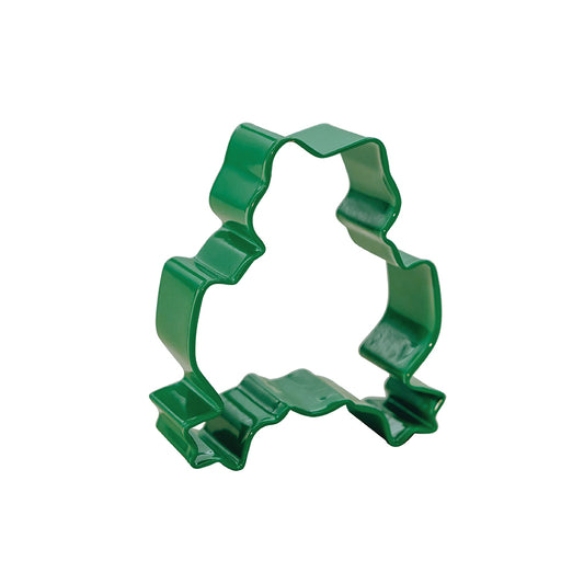A green cookie cutter in the shape of a frog