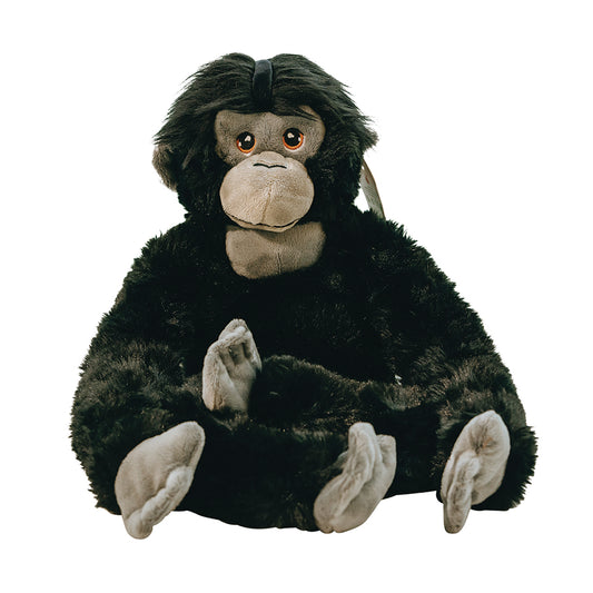 A plush toy representing a Siamang Gibbon, approximately 50cm in size, made from recycled polyester.