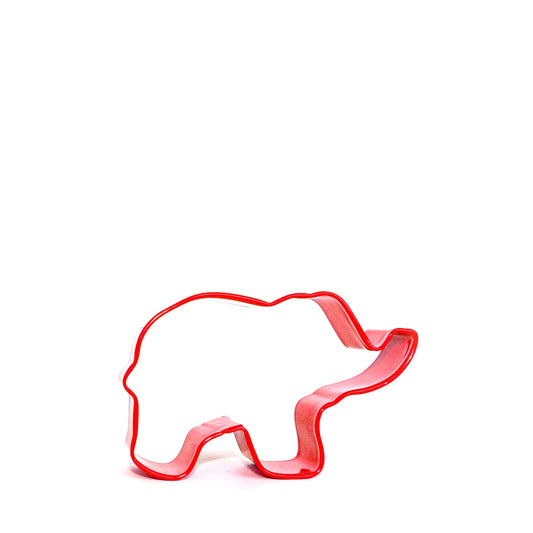 A red elephant-shaped cookie cutter on a white background.